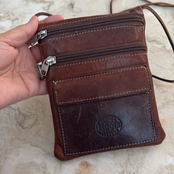 Vintage Roots Hanging Pouch Tribe Leather Crossbody Bag Brown - Picture 3 of 15